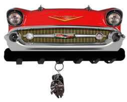 1957 Chevy Red Front End Cut Out Metal Key Holder 12x8