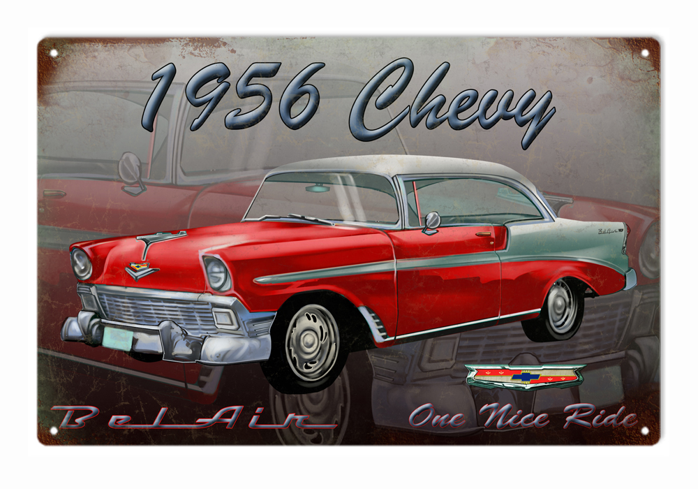 1956 Chevy Hot Rod Sign Garage Art - Reproduction Vintage Signs