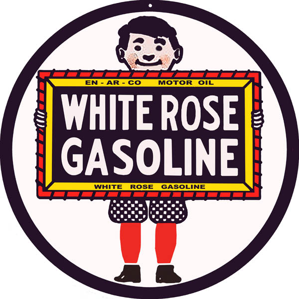 White Rose Gasoline Motor Oil Station Sign - Reproduction Vintage