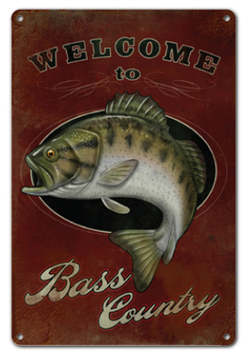 Welcome To Bass Country Fishing Sportsman Sign Aged Looking