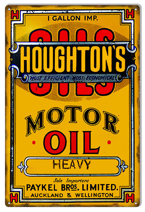 Aged Looking Houghtons Heavy Motor Oil Sign. 12x18