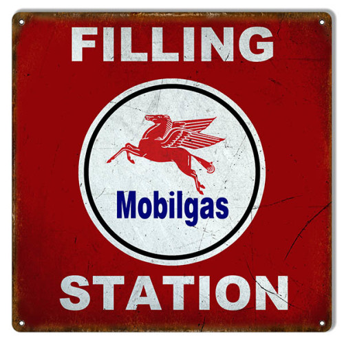 Aged Looking Filling Station Mobilgas  Reproduction Sign 12x12