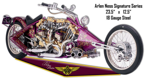 Maroon Arlen Ness Motorcycle Reproduction Cut Out Sign 12.5x23.5