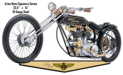 Black And Gold Arlen Ness Reproduction Motorcycle Cut Out Sign 14x23.5