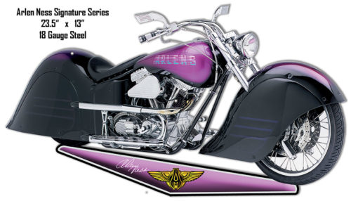Purple Arlen Ness Motorcycle Cut Out Reproduction Sign 13x23.5