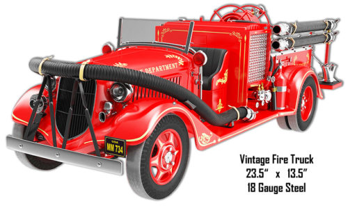 Vintage Fire Truck Reproduction Laser Cut Out Sign 13.5x23.5