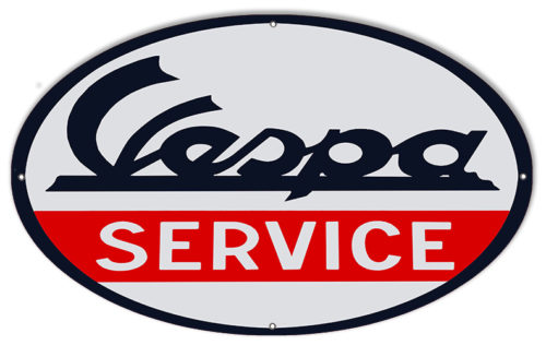 Reproduction Vespa Service Garage Shop Sign 11x24 Oval