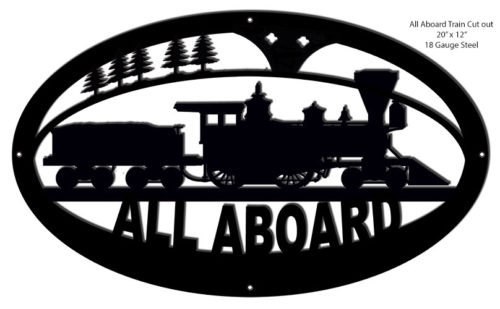 All Aboard Silhouette Laser Cut Out Railroad Sign 12x20