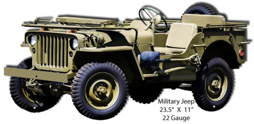 Military Jeep Laser Cut Out Reproduction Sign 11x23.5