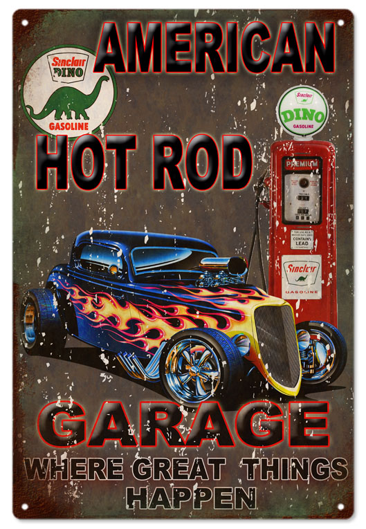 American Garage Reproduction Hot Rod Man Cave Metal Sign 18x30