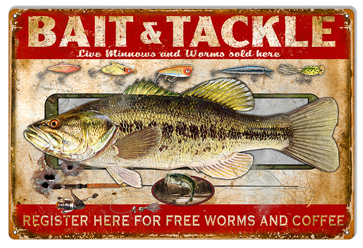 Bait And Tackle Reproduction Hunting And Fishing Metal Sign 12x18 ...