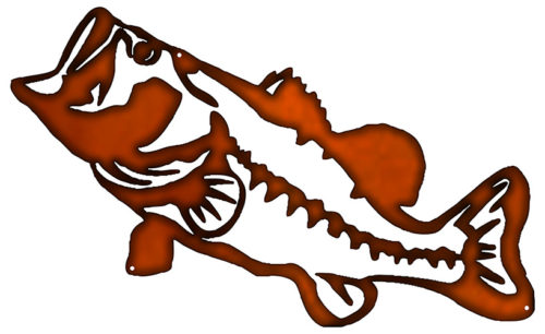 Bass Fish Laser Cut Out Faux Copper Finish Metal Sign 14.5x23.5