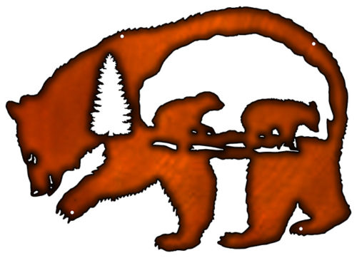 Bear Wilderness Laser Cut Out Faux Copper Finish Metal Sign 13.5x19.5