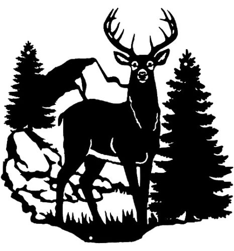 Deer In Forest Laser Cut Out Silhouette Wall Décor Metal Sign 14x14.5
