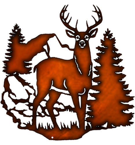 Deer In Forest Cut Out Wall Décor Faux Copper Finish Metal Sign 14x14.5