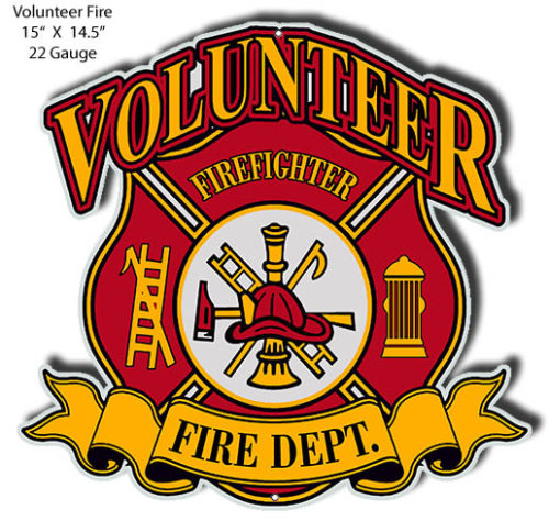 Volunteer Fire Dept Cut Out Man Cave Metal Sign 14.5x15