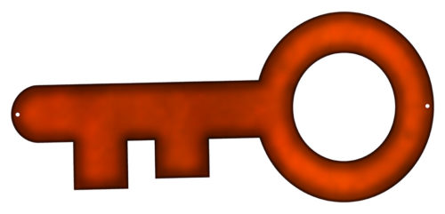 Key Laser Cut Out Faux Copper Finish Metal Sign 6.5x14