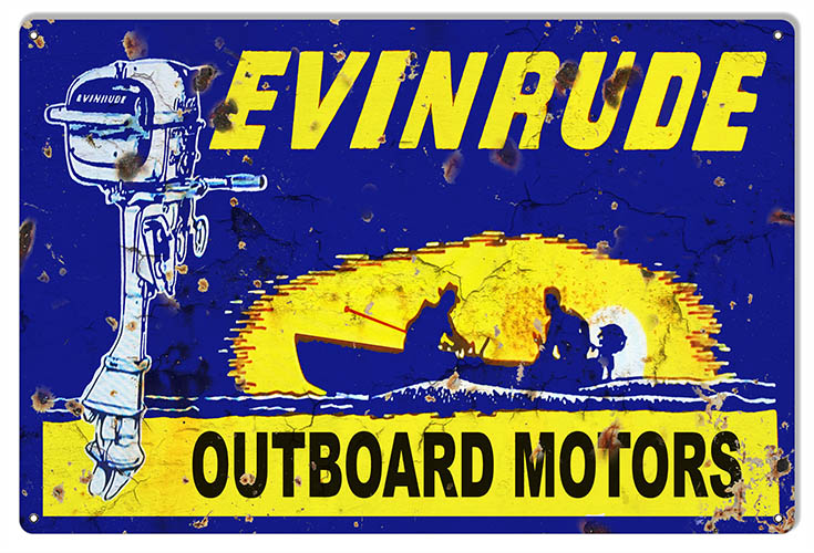 EVINRUDE OUTBOARD MOTORS AUTHORIZED AGENCY 9/" x 12/" METAL SIGN