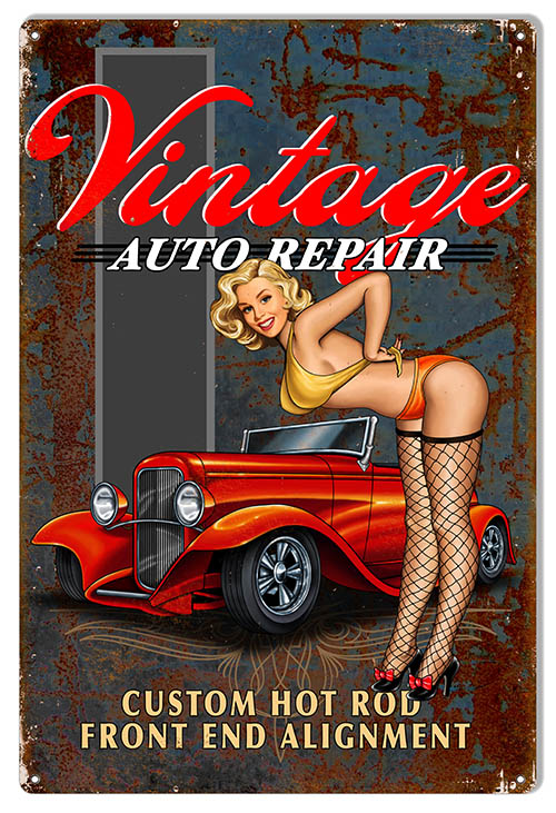Dangerous Curves Retro Metal Tin Sign Homewares Car Vintage Pinup Girl Garage