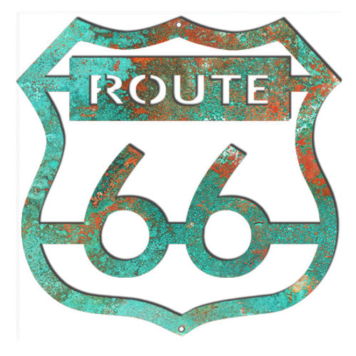 Route 66 Laser Cut Out Faux Patina Garage Art Metal Sign 14.6x14.8