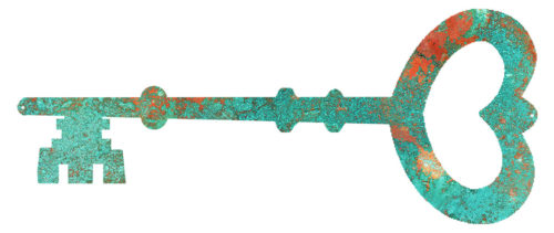 Heart Key Laser Cut Out Faux Patina Nostalgic Metal Sign 6.5x15.5