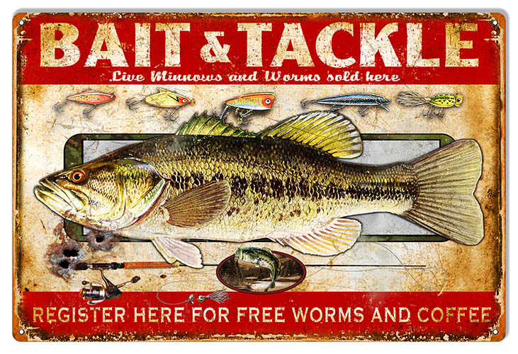 Bait And Tackle Reproduction Hunting And Fishing Metal Sign 12x18