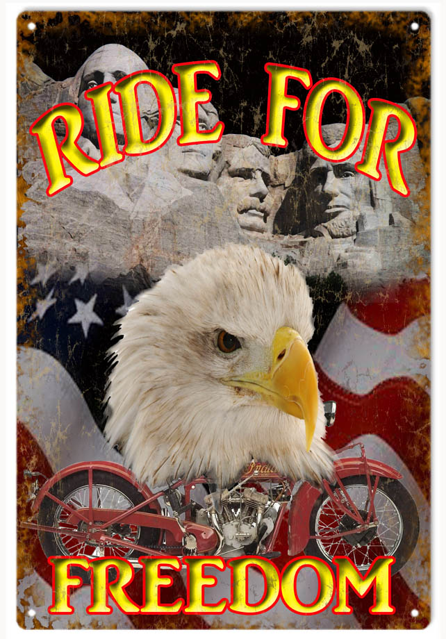 Ride For Freedom Motorcycle Garage Art Metal Sign 12x18