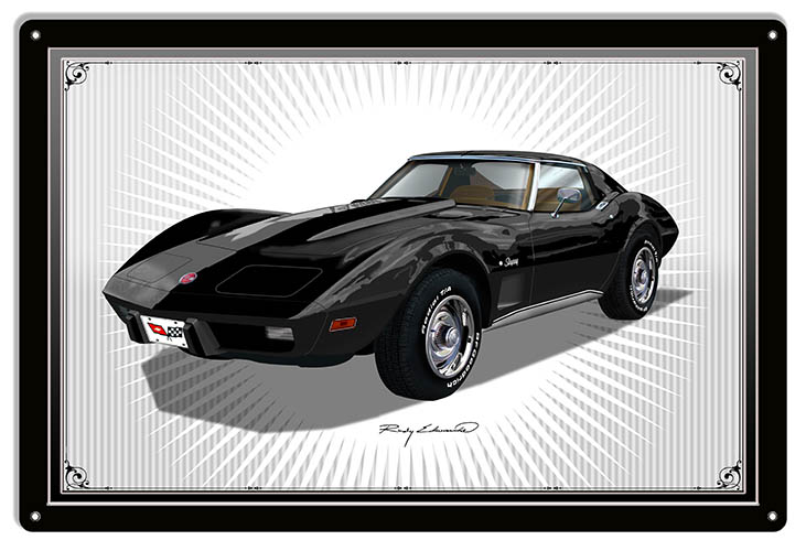 Corvette Sting Ray Black Garage Art Metal Sign Rudy Edwards 18x30