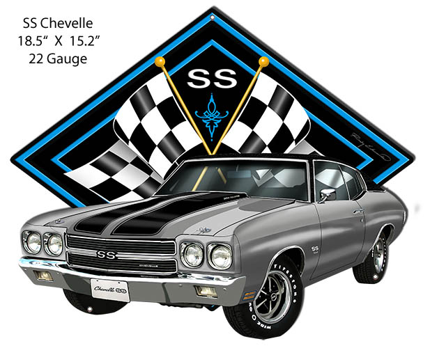 SS Chevelle Silver Car Cut Out Metal Sign By Rudy Edwards 15.2x18.5