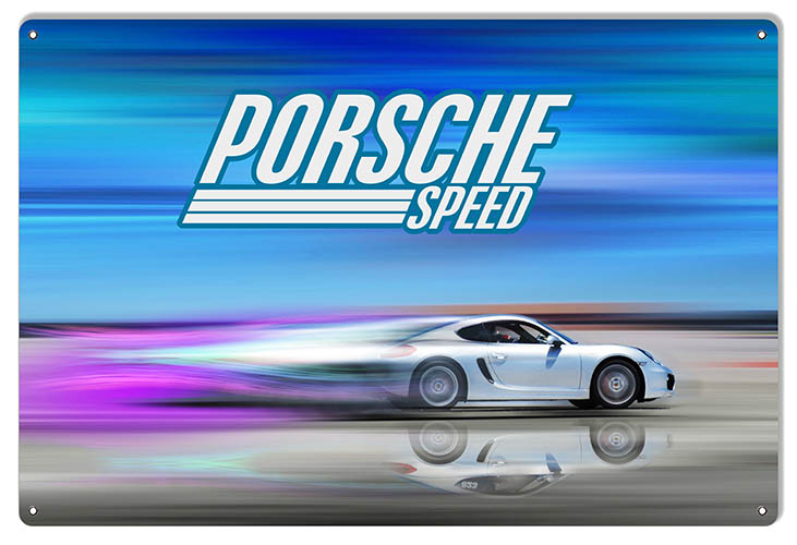 Porsche Speed Garage Art Metal  Sign By Artist Phil Hamilton 12x18