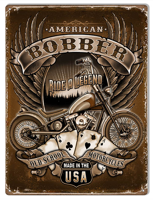 American Bobber Motorcycle Ride a Legend Metal Sign by Steve McDonald -  Reproduction Vintage Signs
