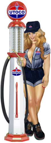 Pin Up UTOCO Girl Gas Pump Reproduction Sign 15x42