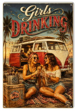Girls Drinking 12x18 metal sign
