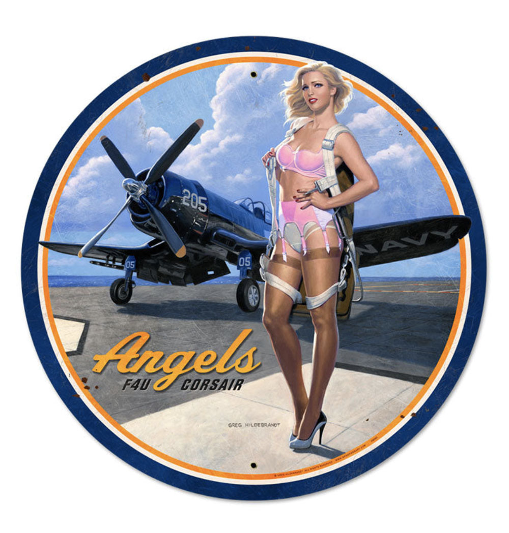 HB085 - Angels Corsair Vintage Sign 14x14 by Artist Greg Hildebrandt