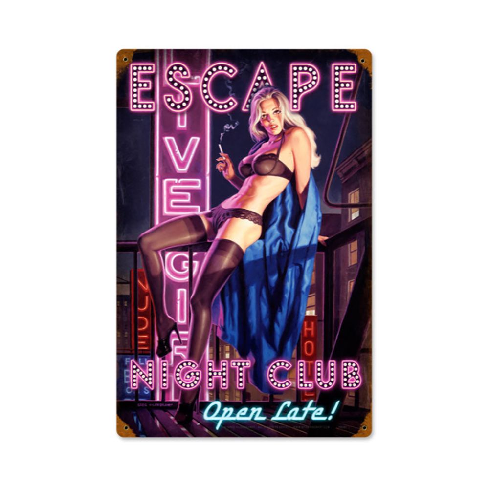 HB091 - Escape Night Club Vintage Sign 12x18 by artist Greg Hildebrandt
