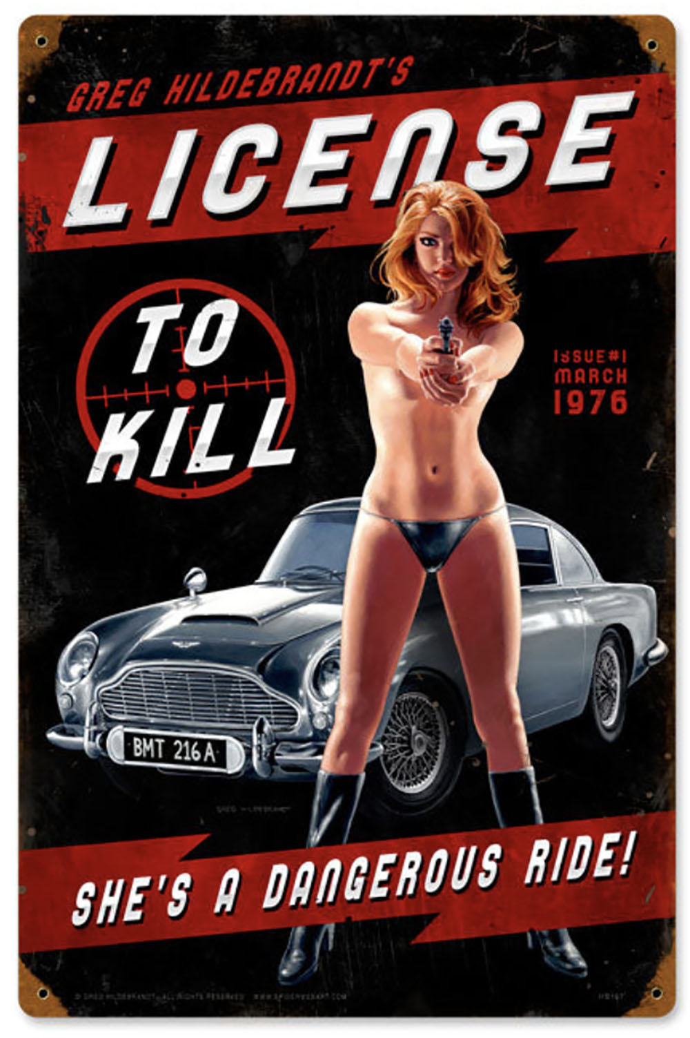 HB107 - License To Kill Vintage Sign 12x18 by artist Greg Hildebrandt