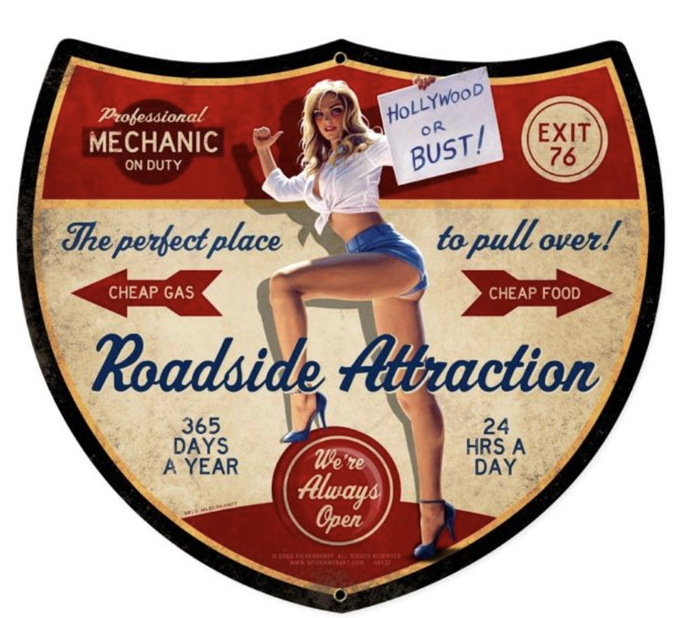 HB132 - Roadside Attraction Vintage Sign 17x15 by artist Greg Hildebrandt