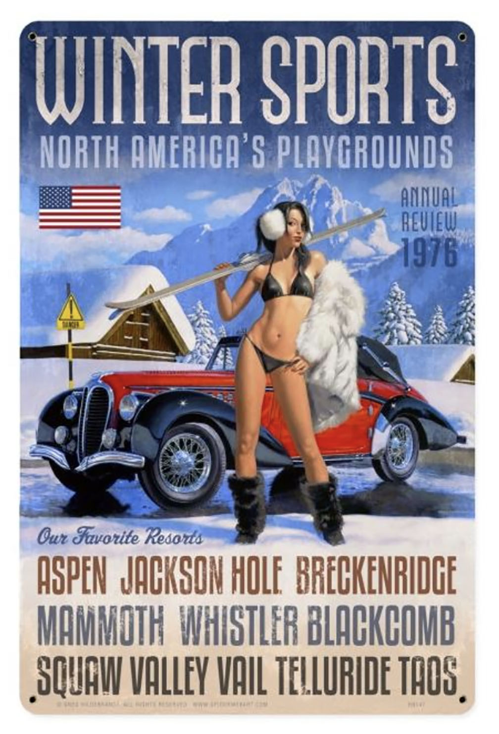 HB147 - Winter Sports Sign Vintage Sign 12x18 by artist Greg Hildebrandt