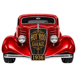 Red Vintage 1936 Hot Rod Front End 23x15.5 Laser Cut Metal Sign
