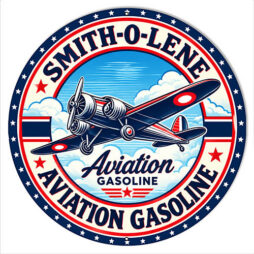 Reproduction Smith-O-Lene Aviation Gasoline 14x14 Round Metal Sign