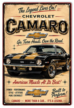 Chevrolet Camaro (Black and Gold) Go Turn Heads!! 12x18 Metal Sign