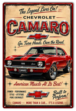 Chevrolet Camaro (Red) Go Turn Heads!! 12x18 Metal Sign
