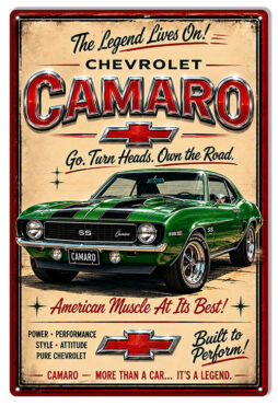 Chevrolet Camaro (Green) Go Turn Heads!! 12x18 Metal Sign