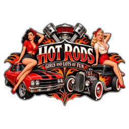 Hot Rods, Girls and Lots of Fun 16x11 Laser Cut Metal Sign